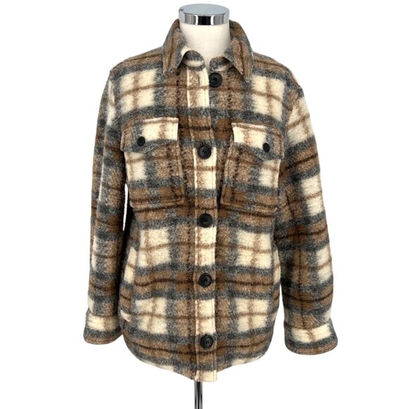 Isabel Marant Etoile Gaston Wool-Blend Plaid Coat Gray Brown Size Medium - Picture 1 of 12